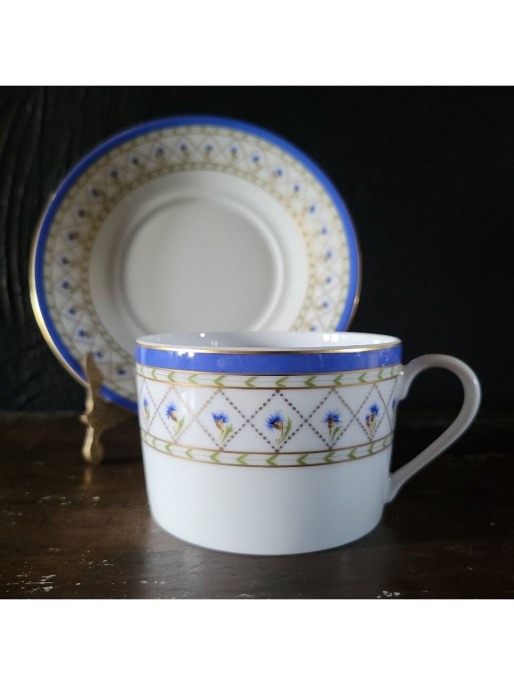 Haviland Limoges Val De Loire Blue Band Cornflower Pattern Flat Cup & Saucer Set
